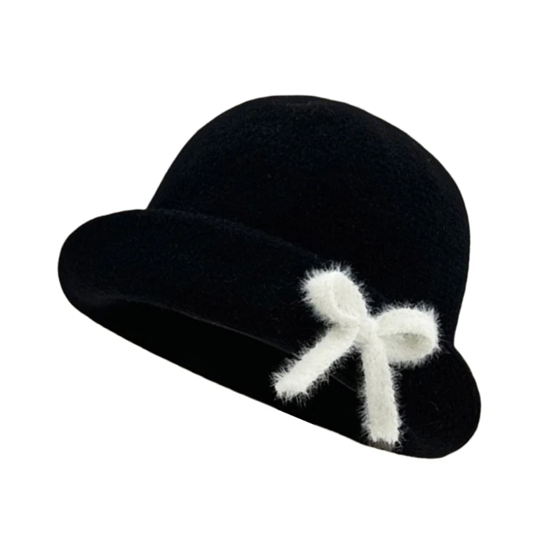 Women Bowknot Fisherman Caps Winter Autumn Warm Windproof Caps Outdoor Bucket Hat image 4