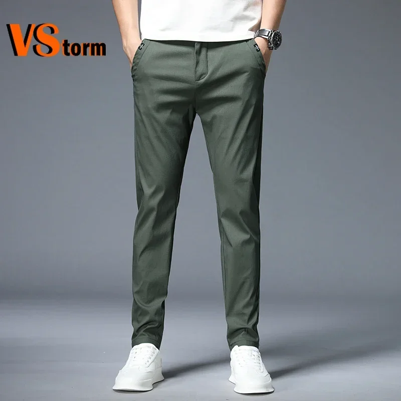 Pantaloni con retro aperto estate nuovi pantaloni Casual sottili da uomo stile classico Fashion Business Slim Fit cotone dritto tinta unita