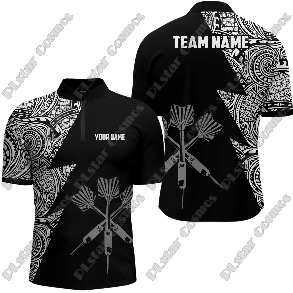 Personalized Name Lightning Tribal Darts & Dartboard 3D Printed Fashion Men Summer Zip Polo Shirt Dart Team Jerseys XKP11