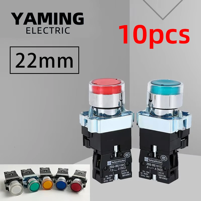 

10 шт., 22 мм, кнопочный переключатель мгновенного сброса, старт-стоп XB2-BW3361/3462/3561/3365/3465 со светодиодной лампой, НЕТ NC 24 В/AC220 В/AC380 В