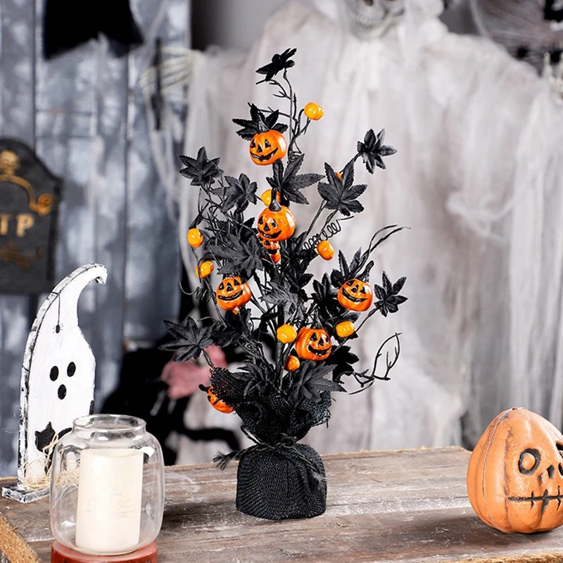 Halloween Decorations Black Scary Pumpkin Maple Leaf Decoration Tree Ghost Festival Home Ornament