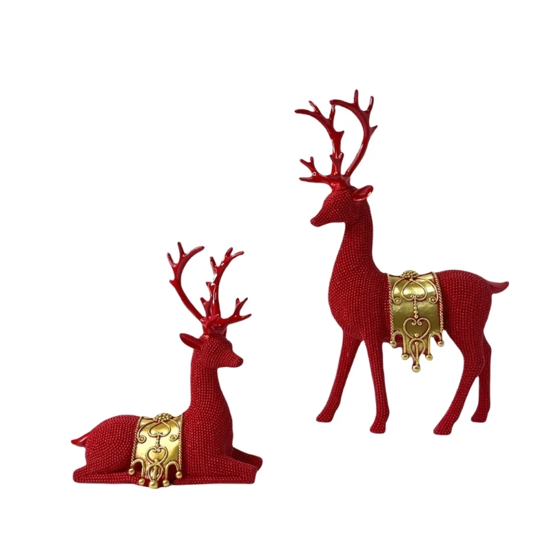 2 pçs figuras renas resinas veados elk escultura animal para decoração dropship