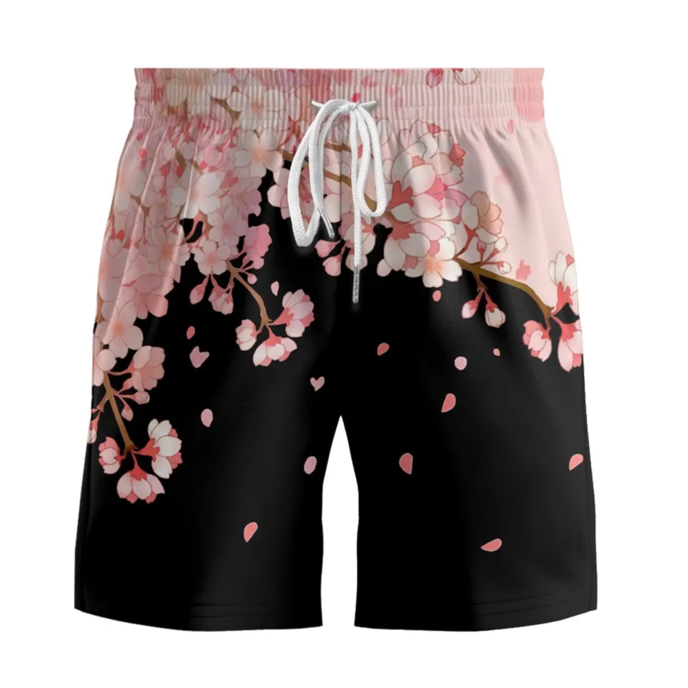 Summer Hot Selling Japanese Style 3D Cherry Blossom Shorts Hawaii Vacation Parent-child Quick Drying Casual Sports Shorts