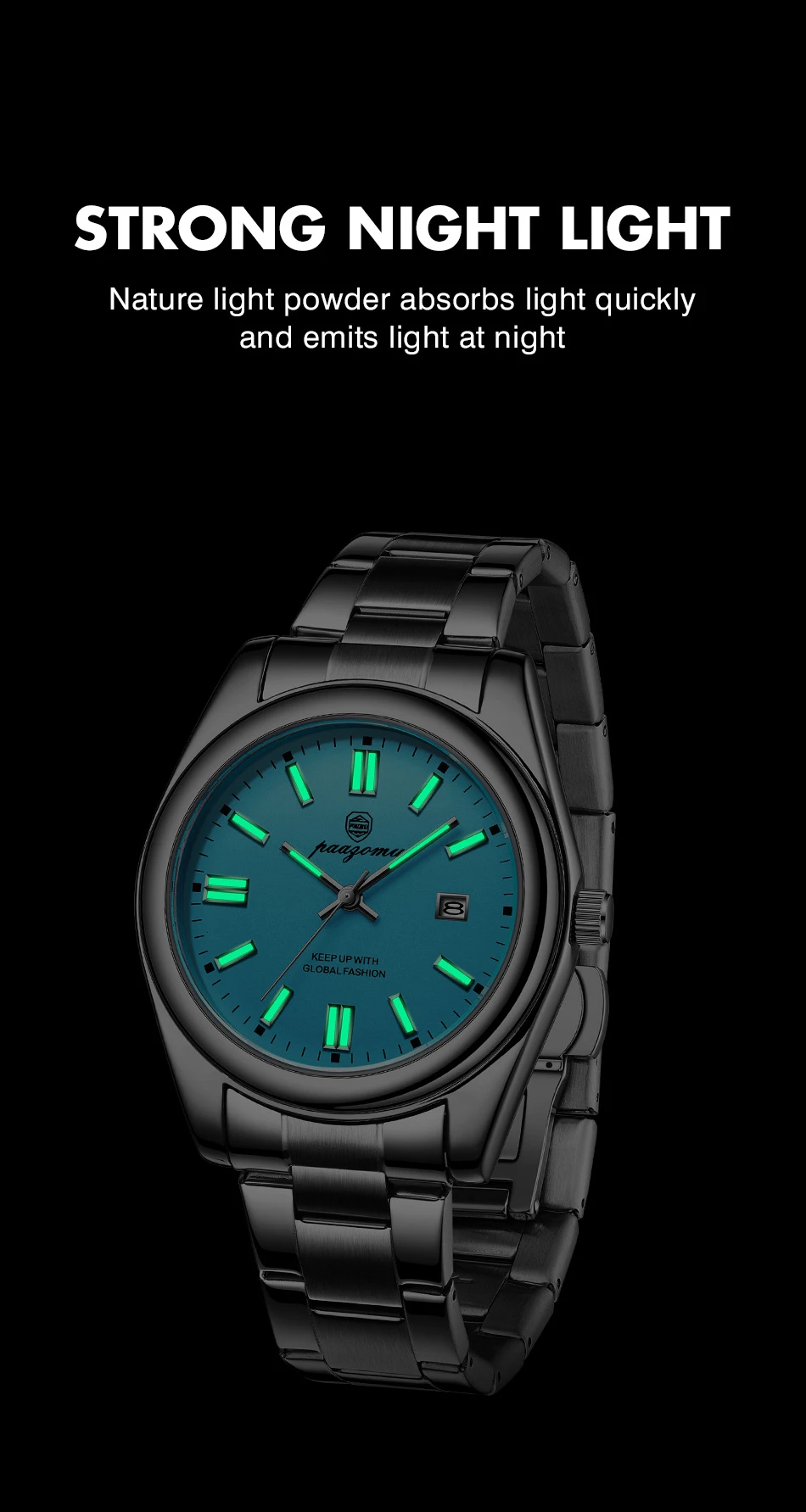 PAAZOMU Herren Luxus-Armbanduhr Wasserdicht Leuchtend mit Datumsanzeige Edelstahl Männeruhr Sport Mode Herren Quarzuhren – Detail 10