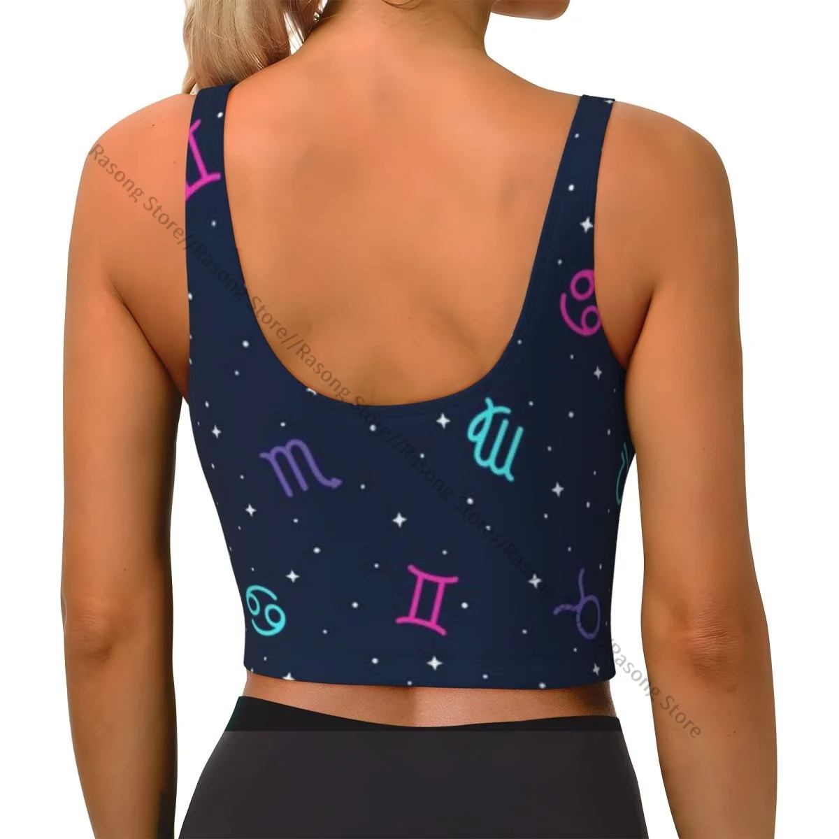 Sports Bra Women Running Yoga Clothes Vest Zodiac Horoscope Colorful Pattern Gathering Fitness Vest