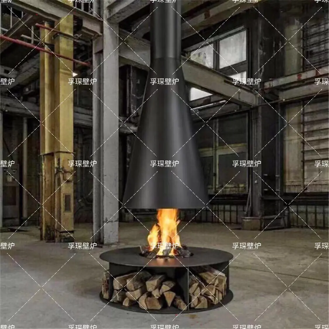 Custom Hanging Horn Fireplace Household Real Fire Heater Living Room Decoration Outdoor Landscape French UFO Hanging Furnace