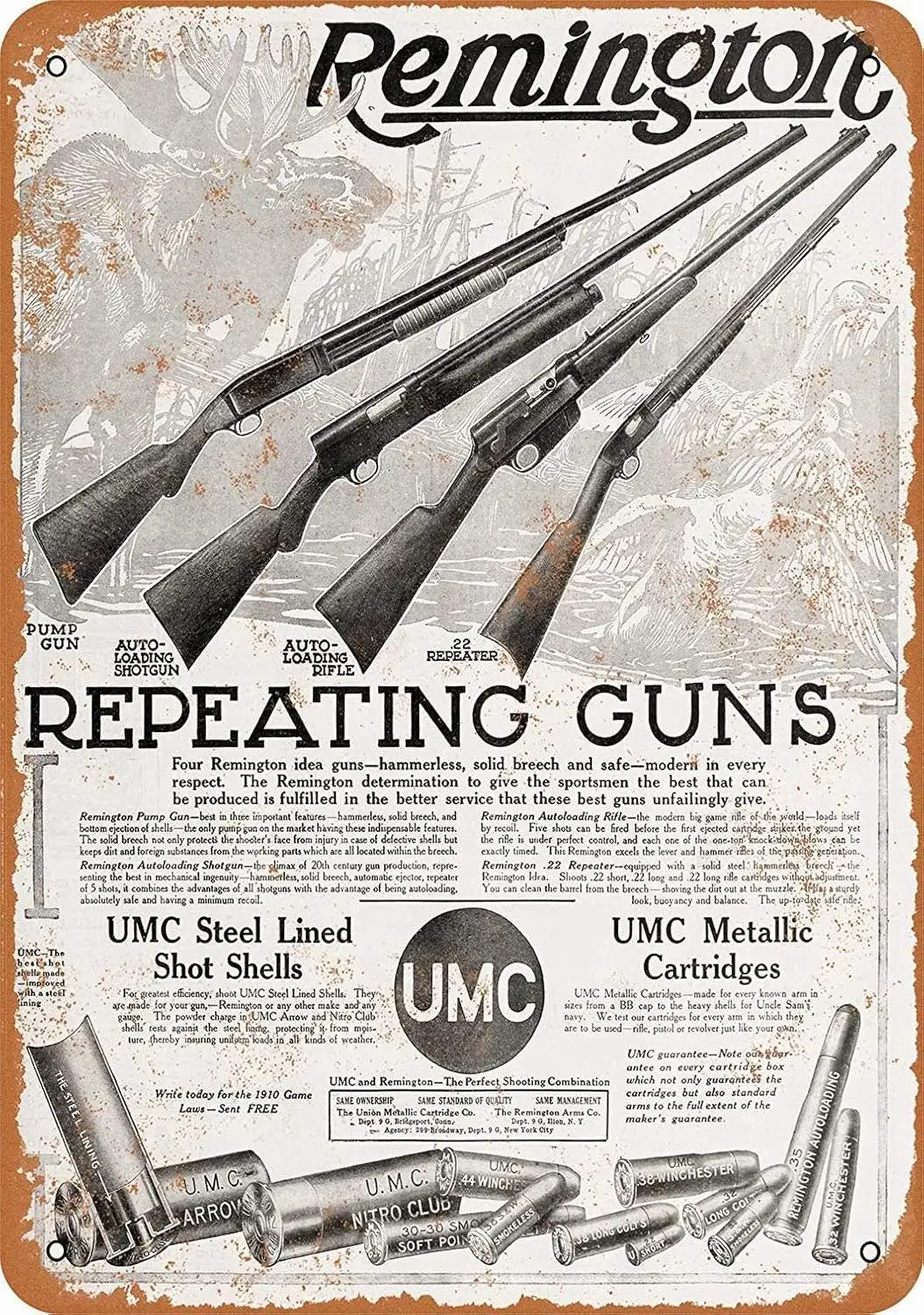 8 x 12 Metal Sign - Remington Repeating Shotguns UMC Shells - Vintage Wall Decor Art sign