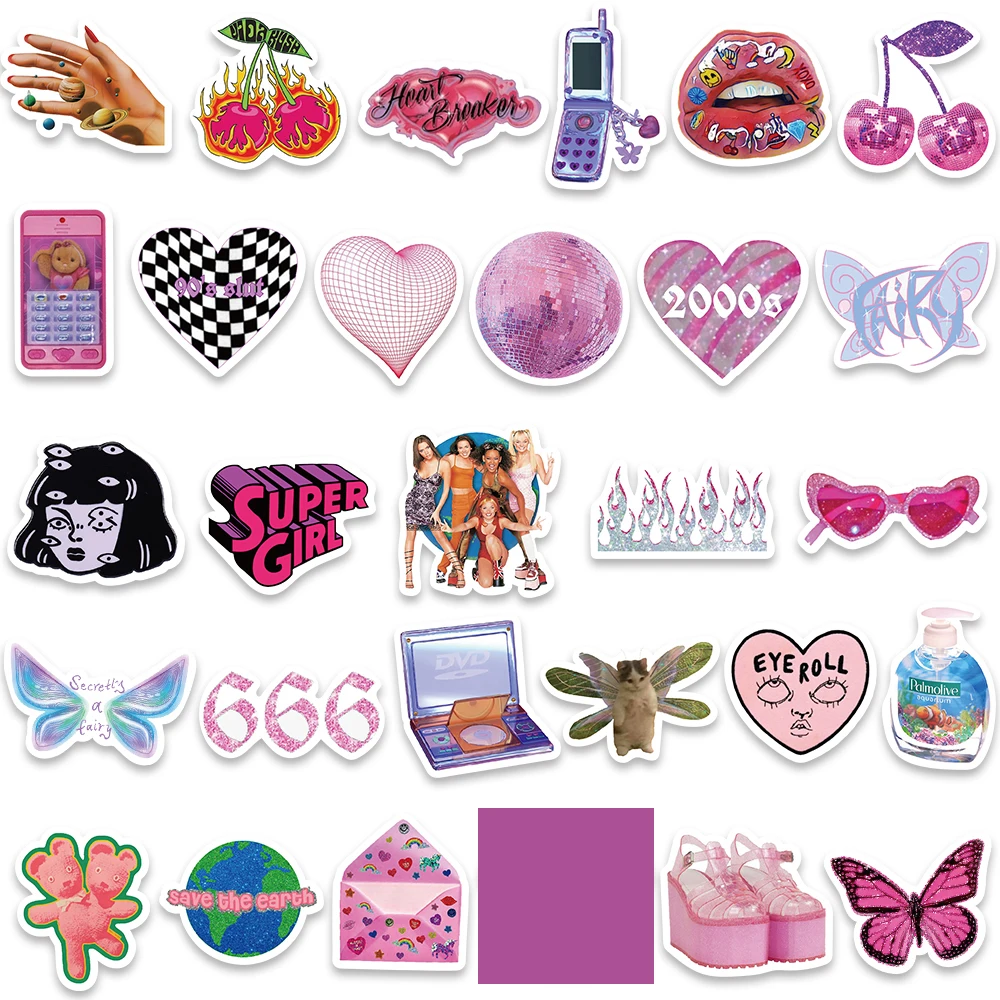 58PCS Y2K Girls Kawaii VSCO 90s Vintage Stickers Cute Aesthetic Decals Bottle Phone Suitcase Laptop Scrapbook Car Toy Sticker