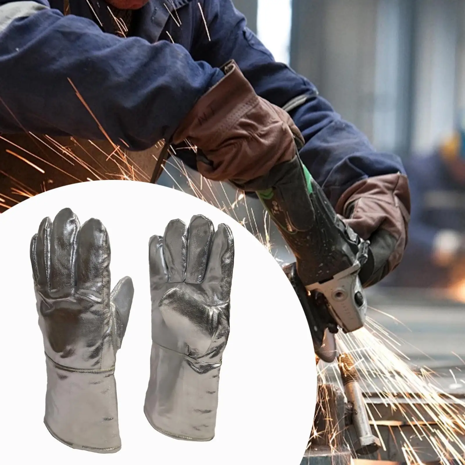 Pair Welding Gloves,Aluminum Foil Gloves Camping Soldering Equipment Heat Resistant Mitts Welder Mitten for Fireplace Baking