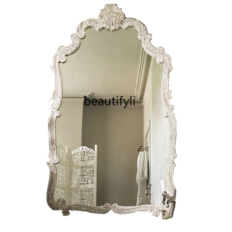 

European retro mirror living room fireplace wall mounted French dressing table makeup mirror carved decorative mirror