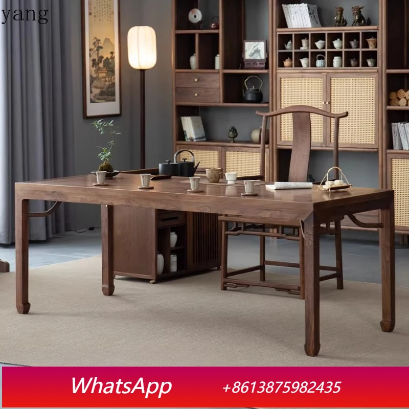 

LMM desk integrated dual-purpose household tea table all solid wood tea table and chair combination