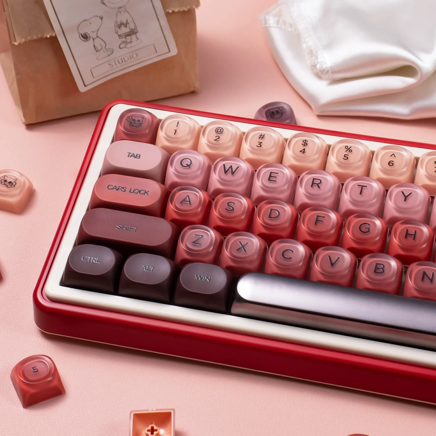 Capuchons de touches thème rouge à lèvres, 132 touches, profil HOA, PBT + PC, ronds, rouges, mignons, pour Kit de clavier mécanique MX