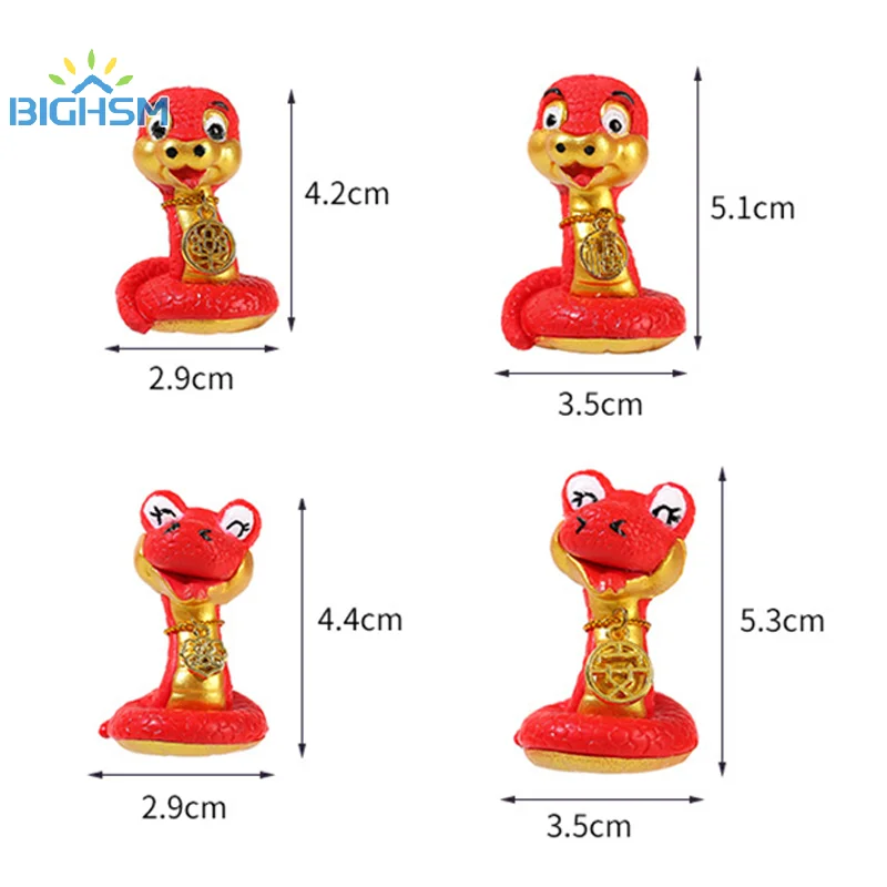 4Pcs Cute Cartoon Snake Resin Figurine Ornament Miniature Kawaii Desktop Decor Creative DIY Home Decorations Accessories Gifts