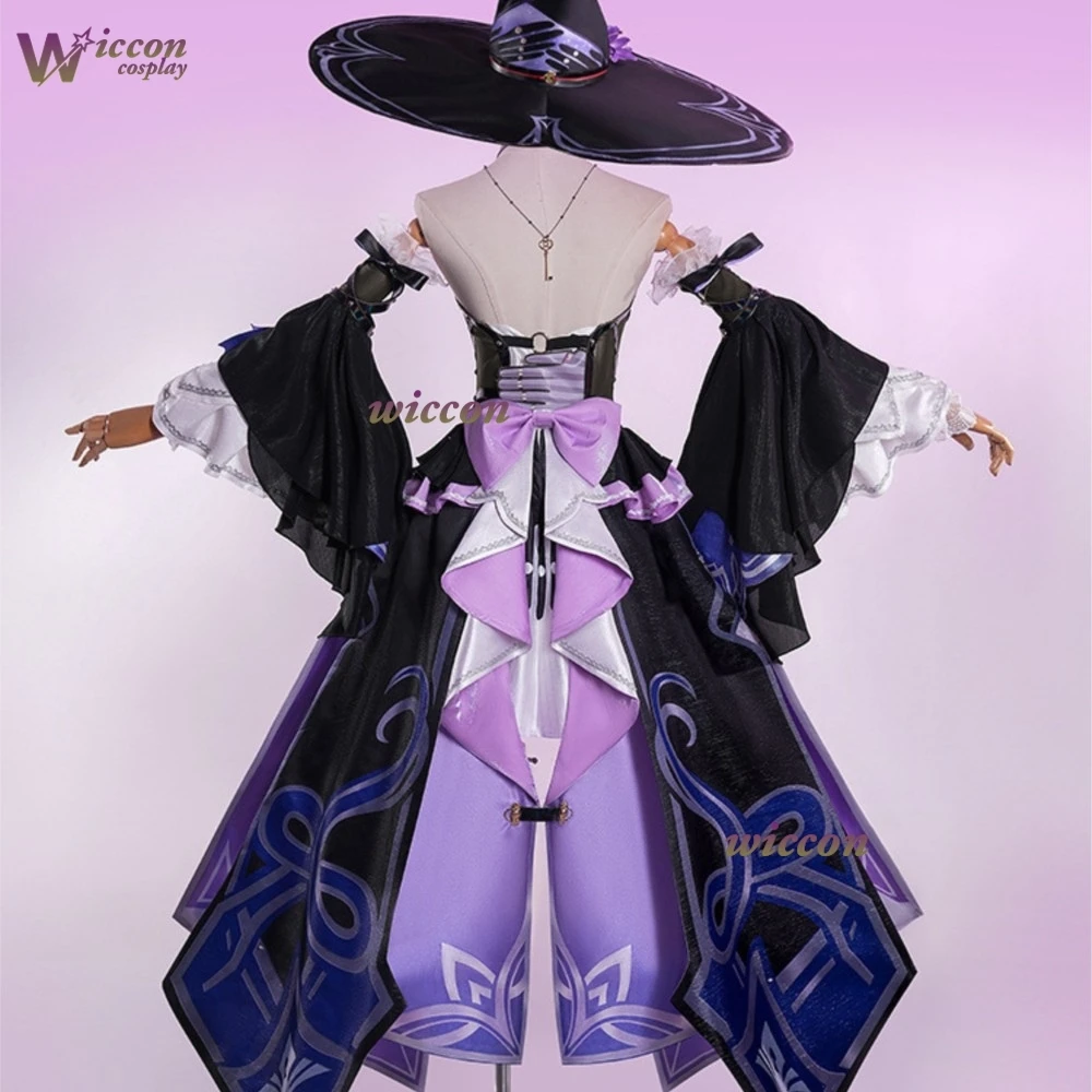 Honkai Star Rail The Herta Genius Society Cosplay Black Purple Witch Hat Silver Grey Wig Tiered Skirt Costume Halloween Party view 3