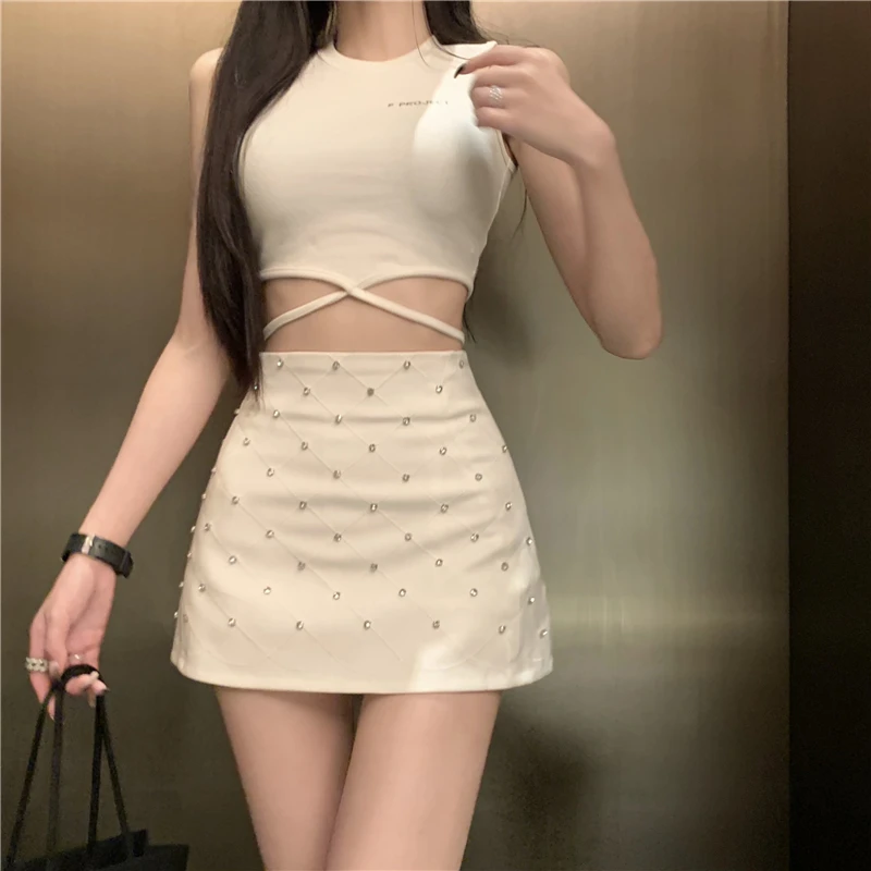 Chic Women Skirts Rhinestone Elegant 2024 New High Waist Slim Wrap Hip Mini Skirt Sexy Fashion Ladies Clubwear Faldas Mujer