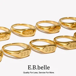 E.B.belle 2024 Angel Number Rings Jewelry For Women 18K Gold Plated Lucky Number Stainless Steel Ring For Girls