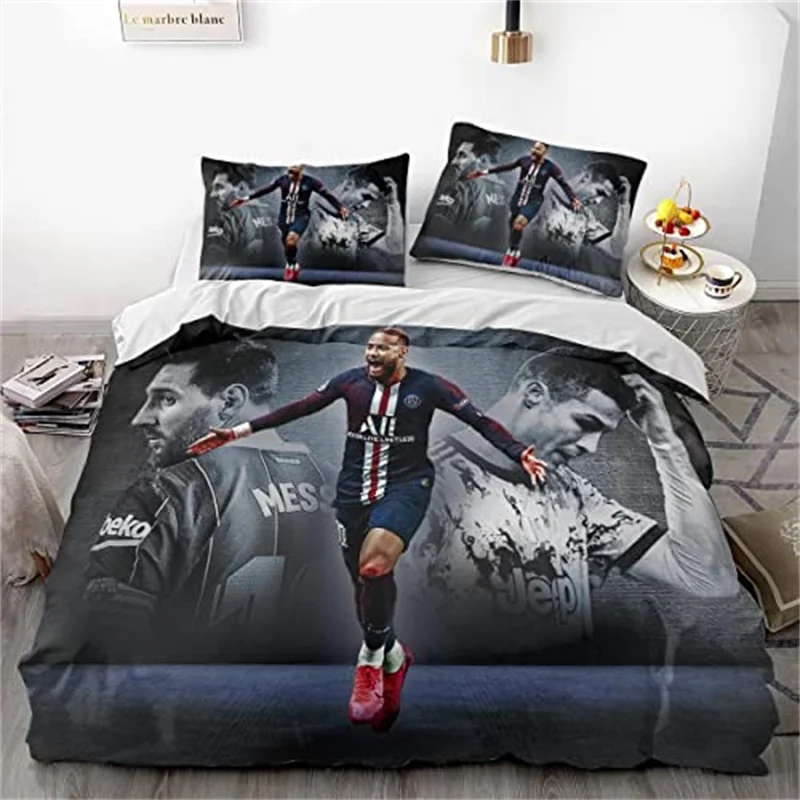 

La Liga Neymar, Messi, Cristiano Ronaldo 3-piece Bedding Set with Cartoon-themed Duvet Cover, Breathable Microfiber Material