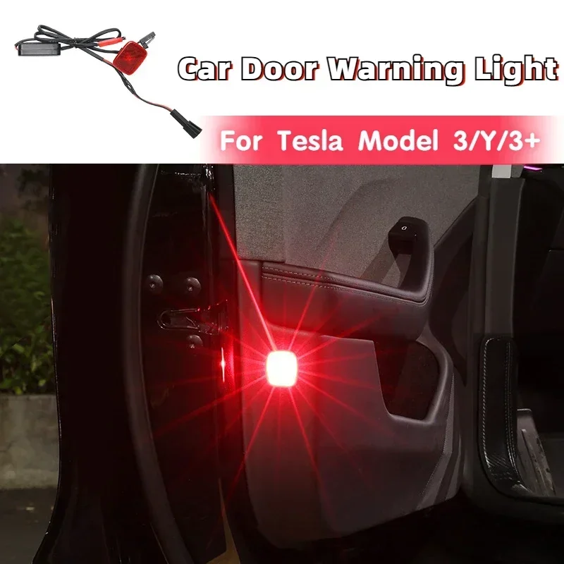 Luz de advertencia de puerta de coche para Tesla Model 3/Y/3 + luz intermitente fuerte lámpara LED de advertencia accesorios anticolisión para coche 2021-2024