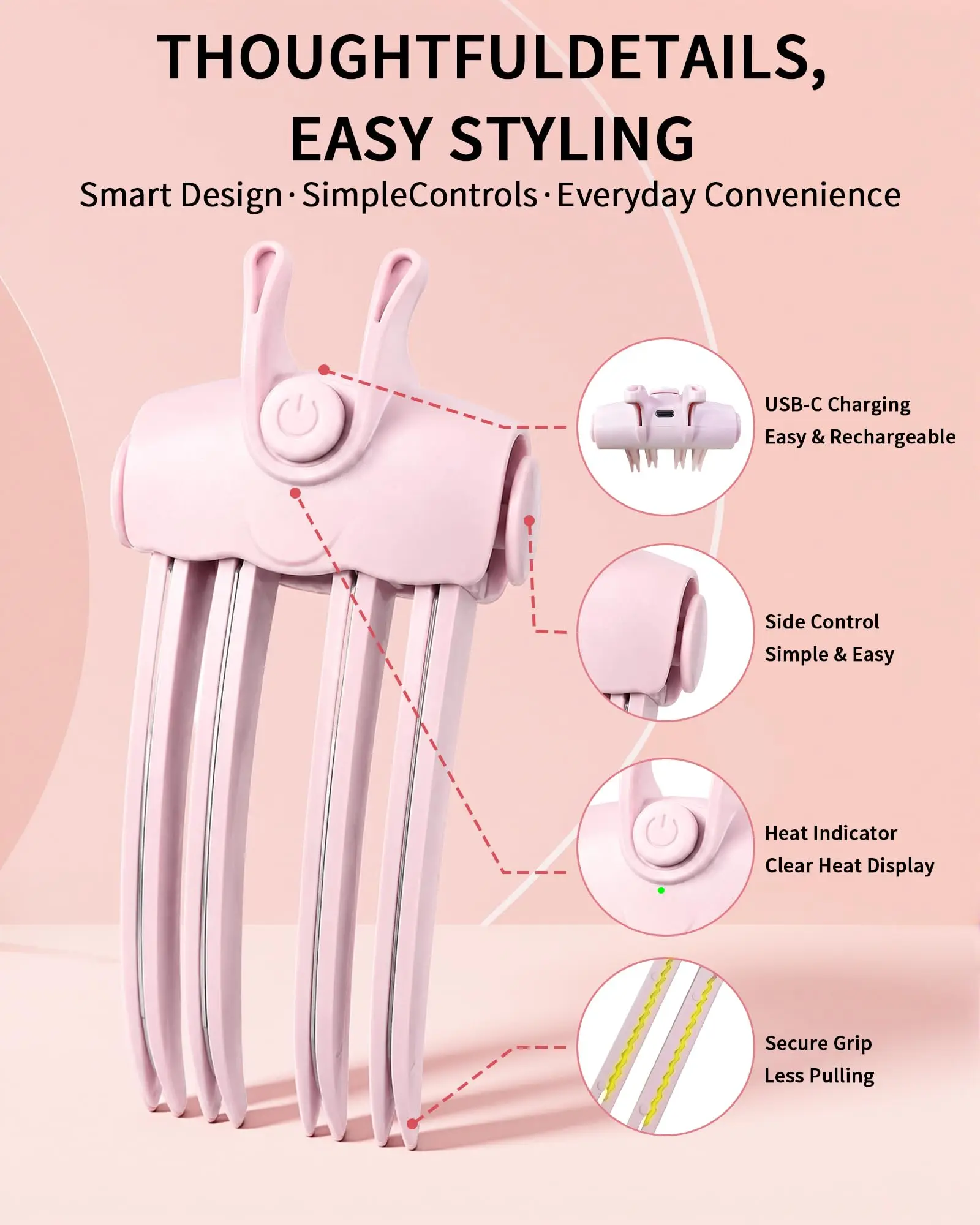 Wireless Heated Root Volumizer Clip Portable Hair Volume Lifter Type-C Rechargeable Crown Lifting Styler for Flat Fine Hair