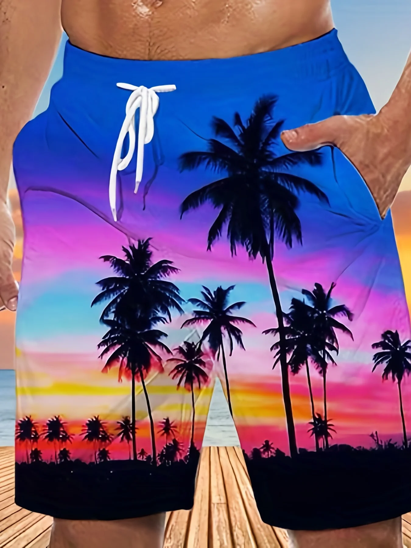 Summer Men\'s Shorts Quick Drying Hawaii Holiday Sports Swimming Trunks Fashion 3D Coconut Tree Printed Loose Sports Shorts 6XL