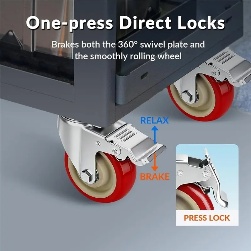 [NEW!A93G】 Industrial Plate Casters 4 Inch Caster Wheels Set Of 2, Heavy Duty Swivel Rolling With Brake For Cart,Furniture
