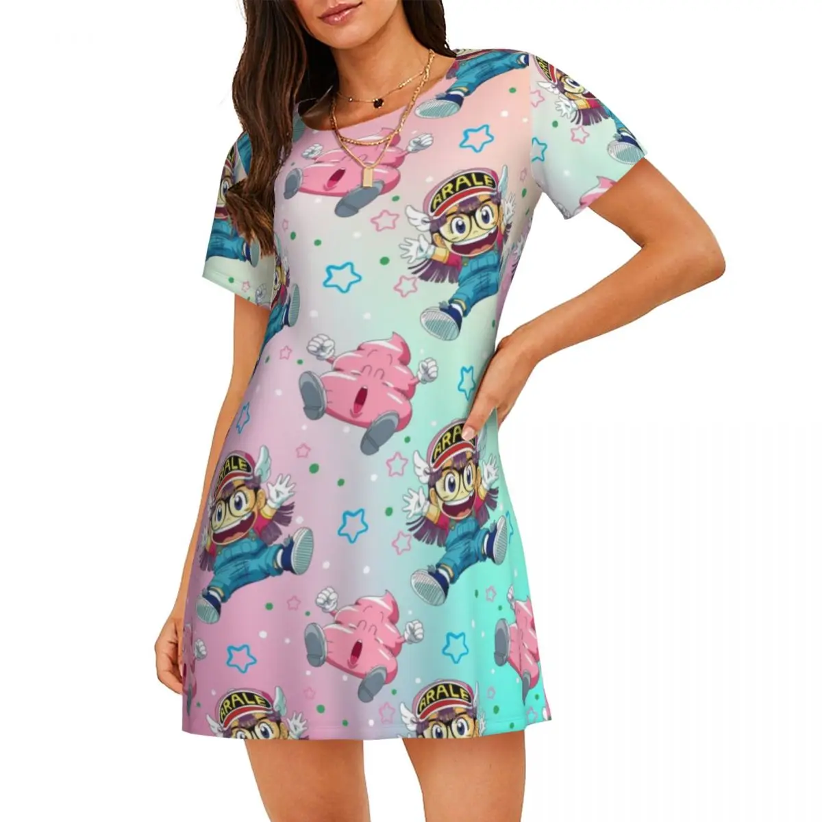 Camisón de manga corta personalizado Arale Norimaki y caca para mujer, camisón suave de Anime Dr Slumpes para dormir