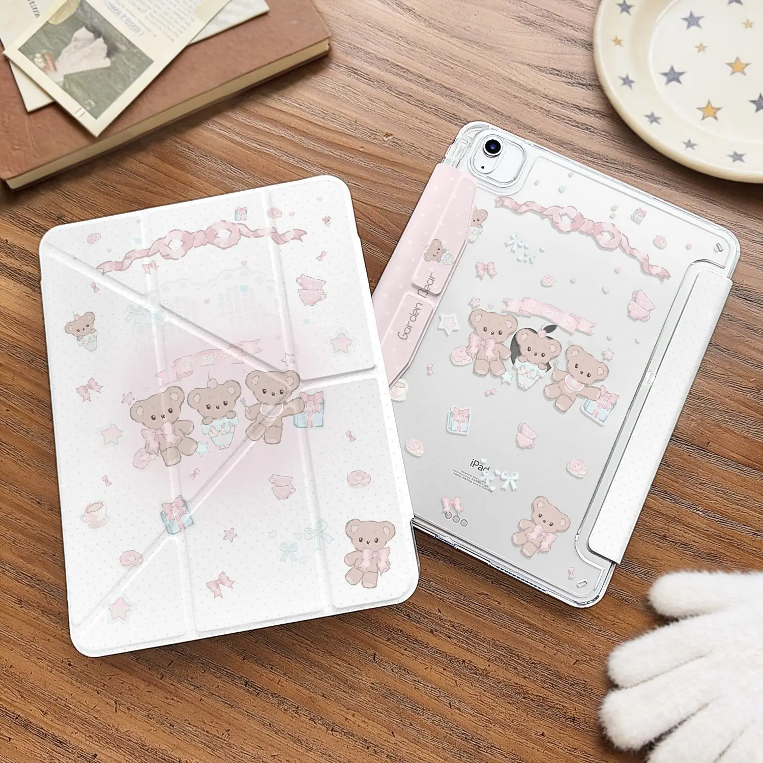 

Korean Ins Pink Bear New Tablet Case For iPad Pro 11 12.9in 13 M4 9.7 10.2 5/6th 7/8/9 10 11th MINI 6 7 Air 5 6 7 Trifold Case