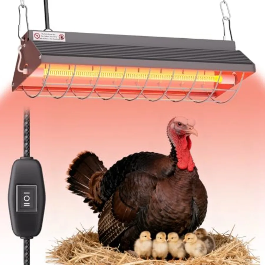

Ficuswin Large Heat Lamp for Chickens, 300W Carbon Fiber Heater for Chick Brooder - Adjustable Height Chicken Coop Heater with