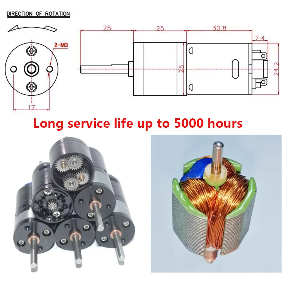 HP25-370 Reductor de transmisión de doble engranaje Motor de alto par y reducción de alta potencia DC 6v/12v para Motor de coche inteligente