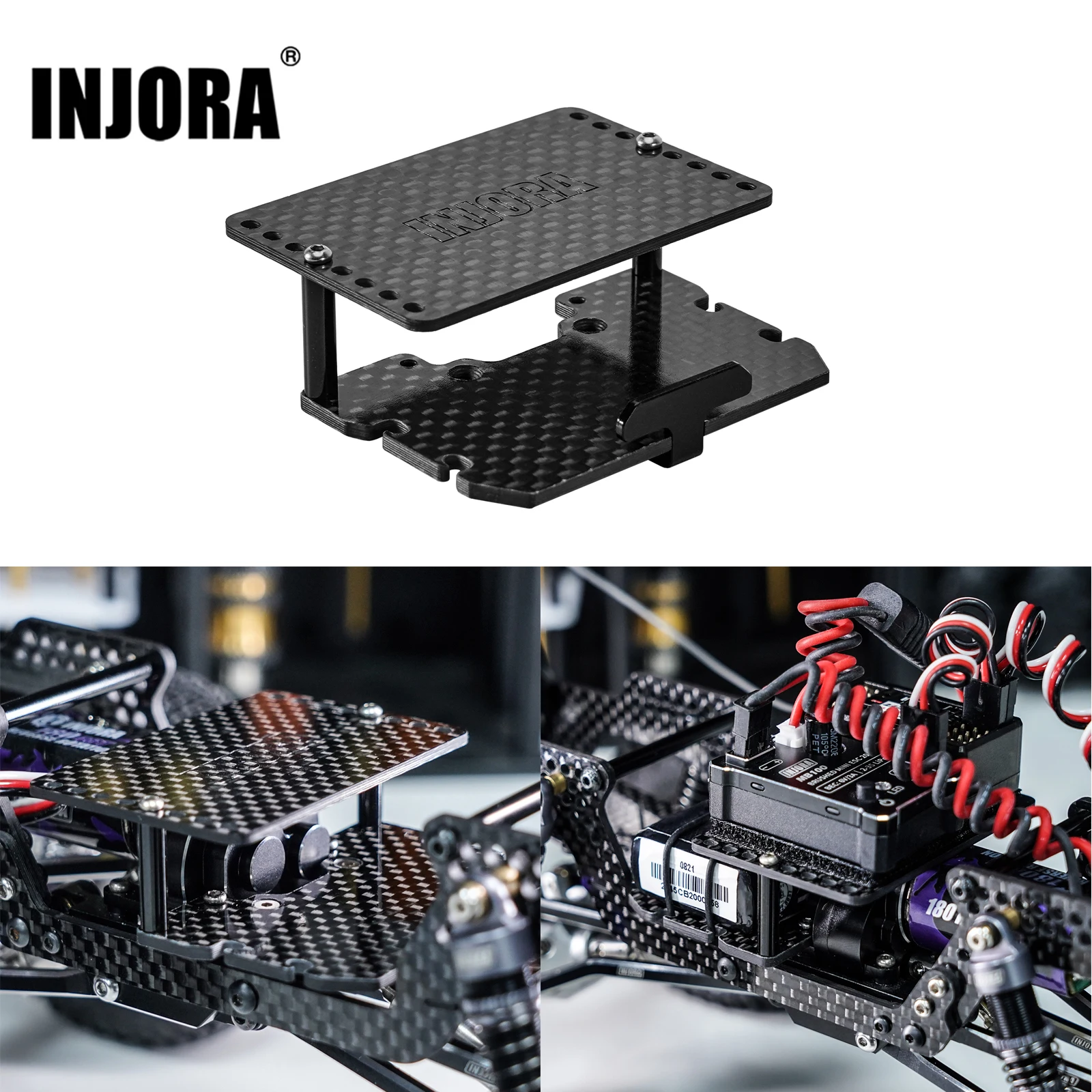 INJORA Double Decker Carbon Fiber Plate Battery ESC Receiver Tray for 1/18 RC Crawler TRX4M