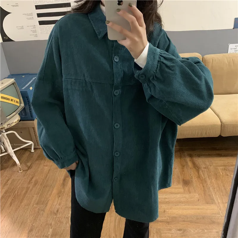 Arazooyi Outwear Oversized Corduroy Shirt Coat Women Tops Blouses Loose Casual Blusas Jackets Korean Elegant Camisas Mujer