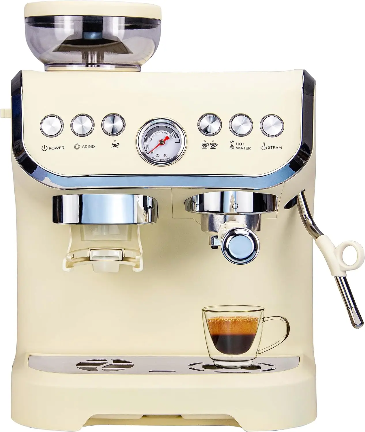 

Espresso Machine 15 Bar, Coffee Maker With Milk Frother Steam Wand, Built-In Bean Grinder, Combo Cappuccino Machine