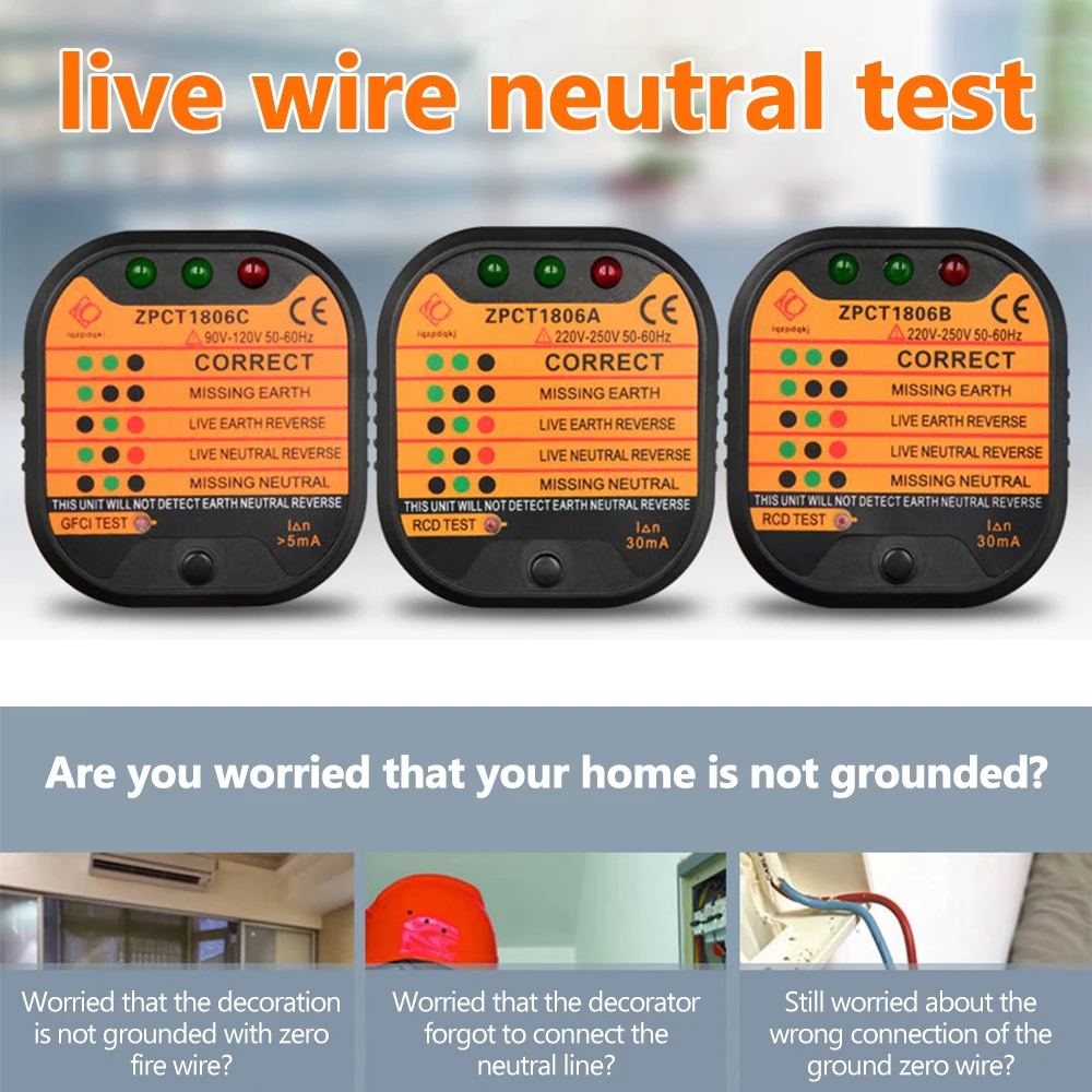 Socket Tester Detector Circuit Polarity Voltage Plug Circuit Breaker Grounding Zero Wire Switch Current Detector Electroscope