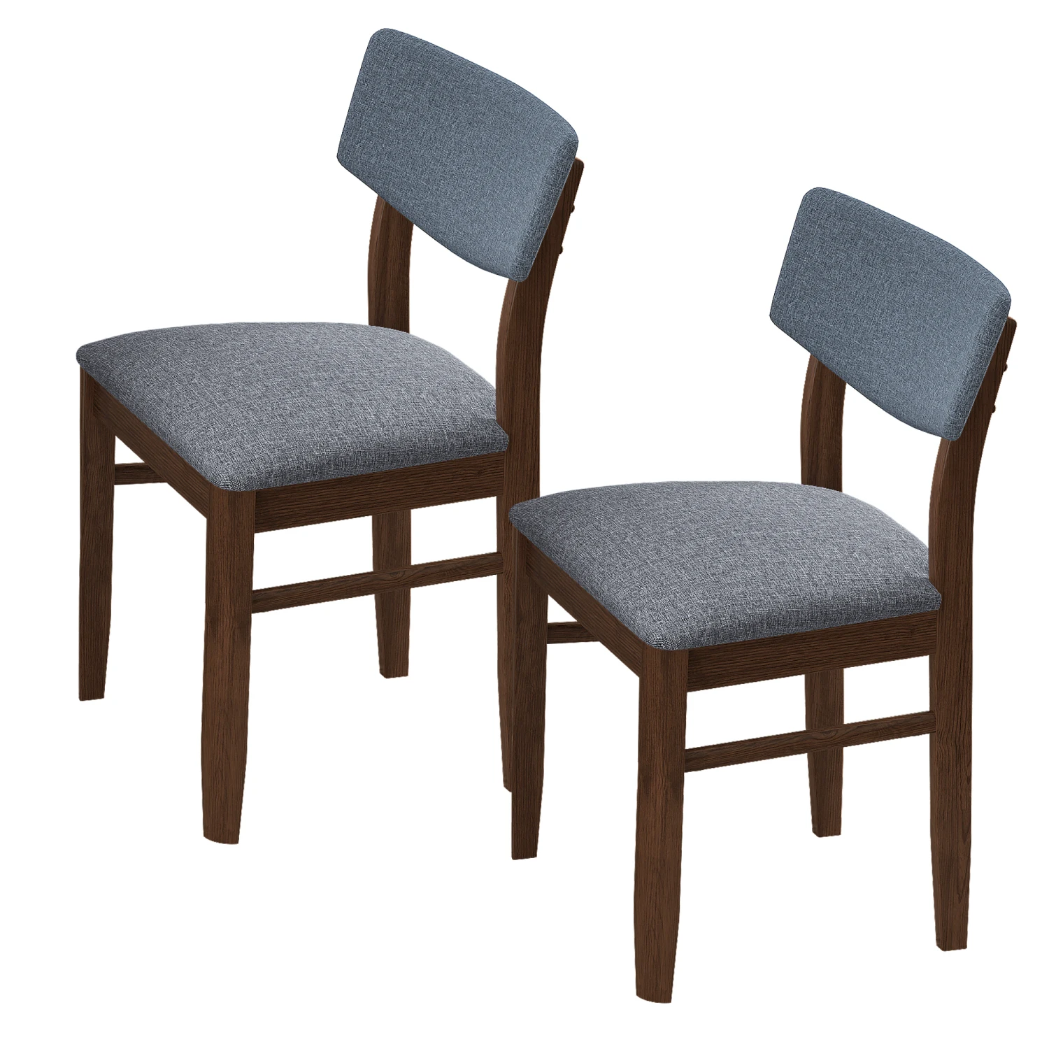 2 PCS Dining Chairs Fabric Cushion Retro Upholstered Chairs Solid Rubber Wood for Kitchen Dining Room Small Space Grey Walnut Co