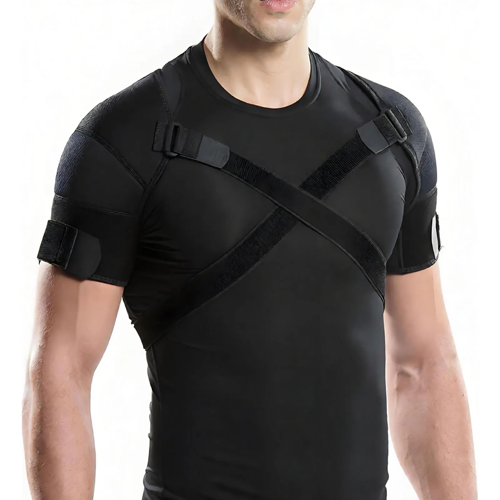 2pc Adult Adjustable Back Brace Tank Top Breathable Shoulder Straightener for Hunchback Upper Back Pain Relief Cross Compression