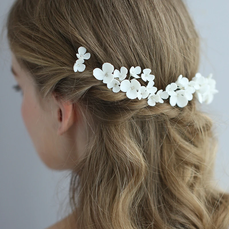 Handmade High Quality Ceramic Flower Hair Combs Hair Accessories for Women Brides Wedding Tiara on The Head Ornaments Hairpins