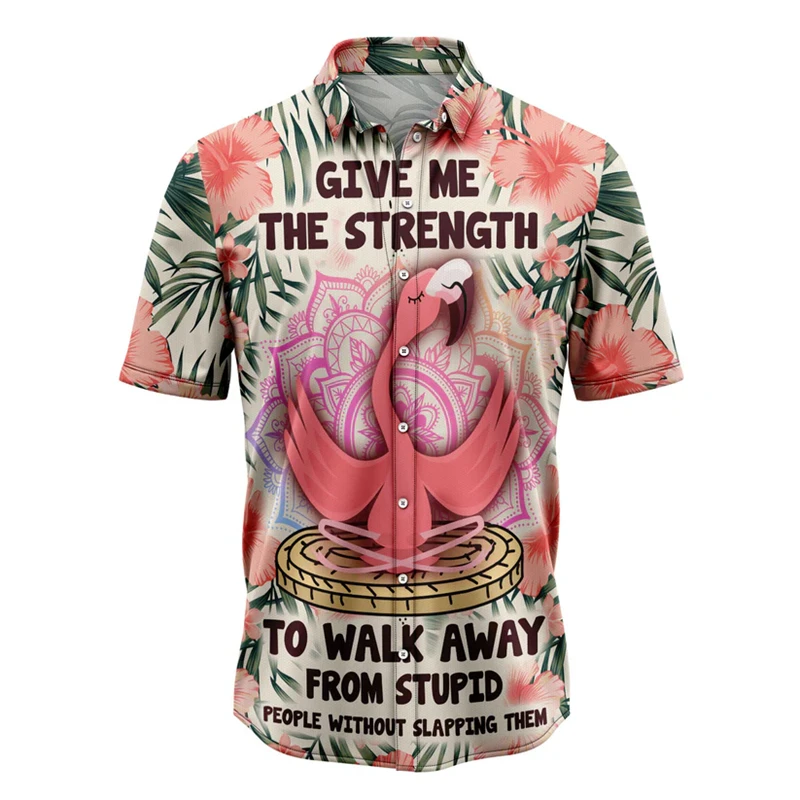 

Casual Flamingo Graphic Hawaiian Shirts Summer Fashion Holiday Vacation 3D Printed Lapel Shirt Loose Breathable Mens Blouses