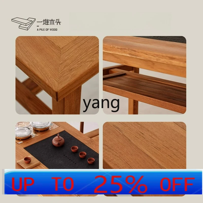 

LMMChinese Style Teak Tea Table and Chair Set for Home Balcony, Multifunctional Small Apartment Tea Table