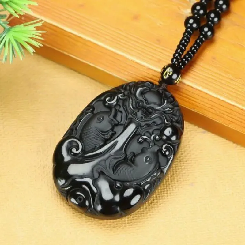 

Элегантный кулон Longmen из натурального обсидиана Carp Leap, мужские и женские модные аксессуары