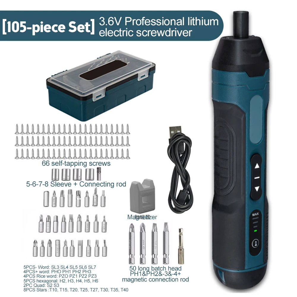 Chave de Fenda Elétrica sem Fio Recarregável 1300mah Bateria de Lítio Mini Furadeira 3.6v Conjunto de Ferramentas Elétricas para Manutenção Doméstica