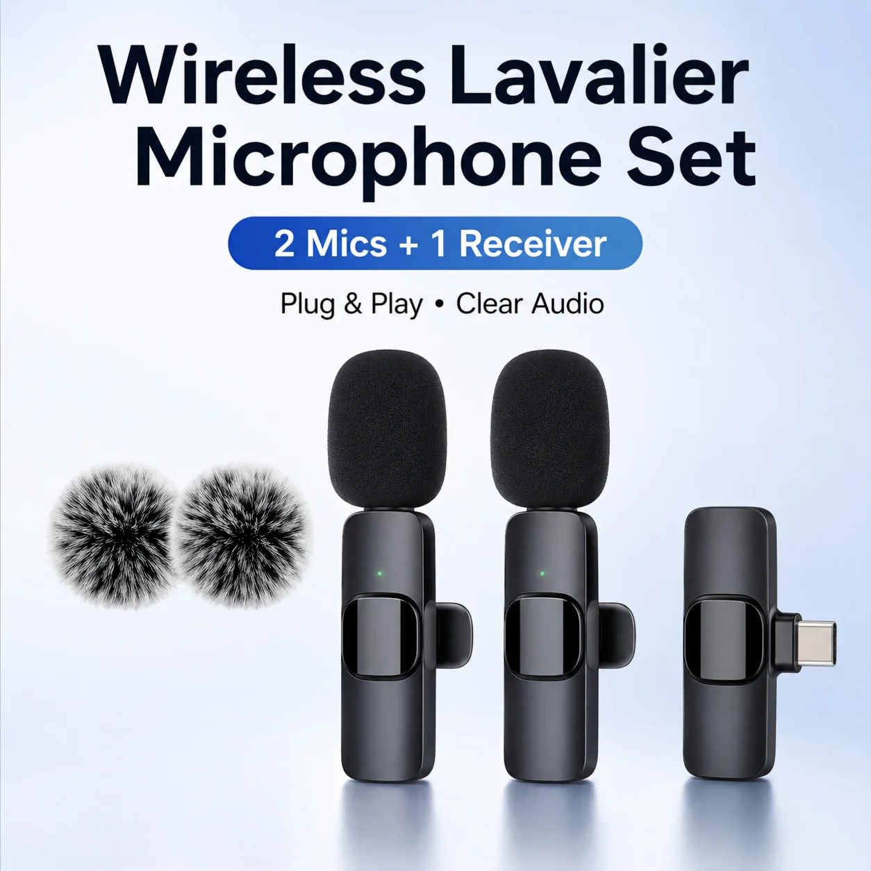 Dual Wireless Lavalier Microphone Set with USB-C Receiver, Clip-On Mini Mic for Android Phone, Plug & Play Audio Recording System for Vlog, Live Streaming, Interview and Outdoor Video