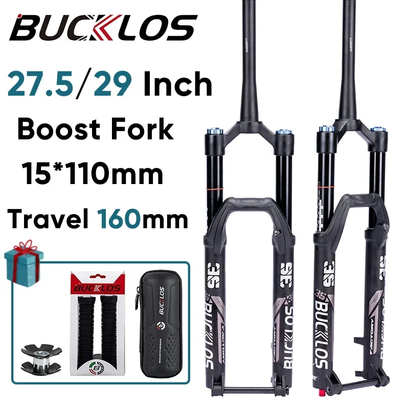 

BUCKLOS Downhill MTB Boost Fork 27.5/29Inch 15*110mm Mountain Bike Fork Travel 160mm Bicycle Air Suspension Fork Cycling Parts