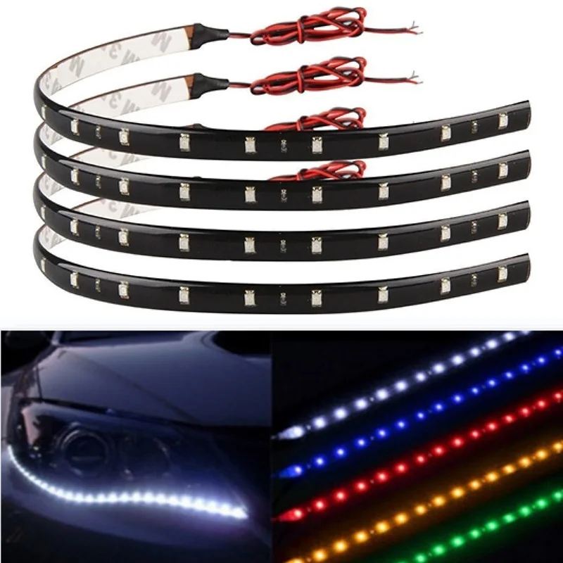 2 Pcs LED Strip 30CM Blue Auto Interior Car Styling Lights DC 12V 15 SMD Waterproof Flexible Motorcycle Bicycle Decorative Lamps