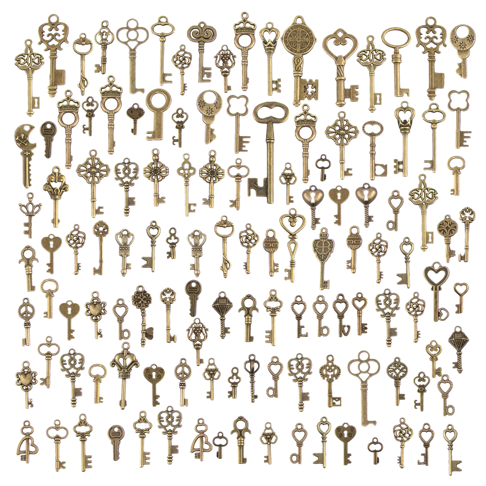 CHuangQi 125pcs Vintage Keys Steampunk Key Antique Bronze Charms DIY Handcrafts Jewelry Making Wedding & Birthday Party Favors