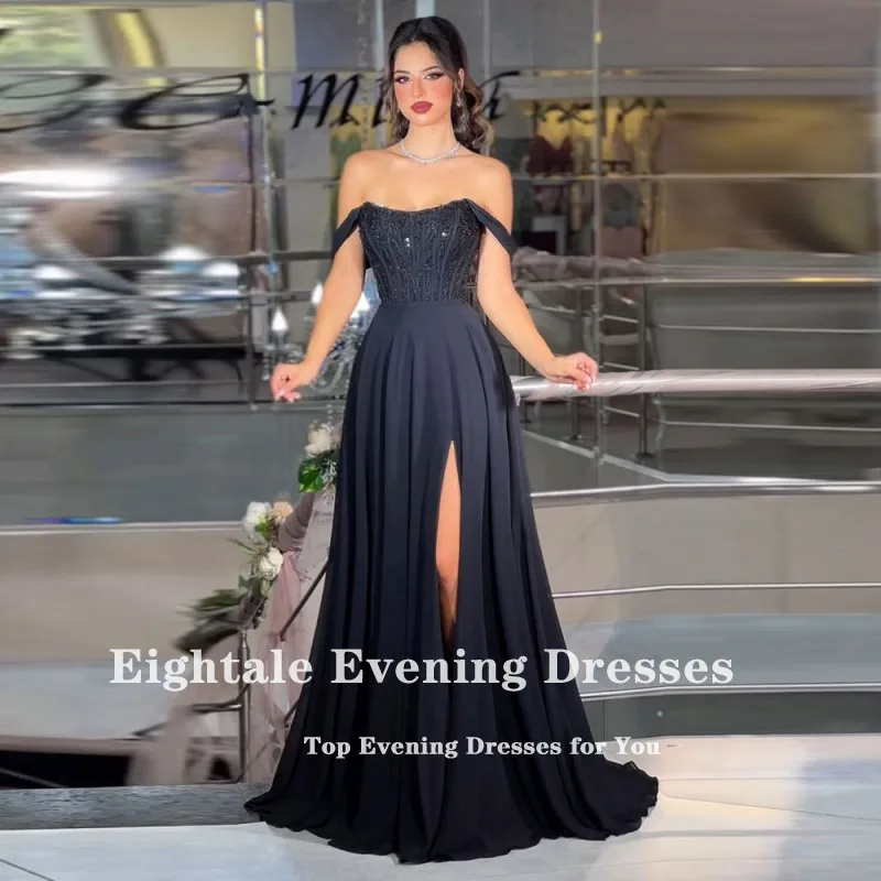 Eightale New Arrival Evening Dress Off Shoulder Beaded Appliques Chiffon Customized Wedding Prom Gown Party Dress Robe De Soiree