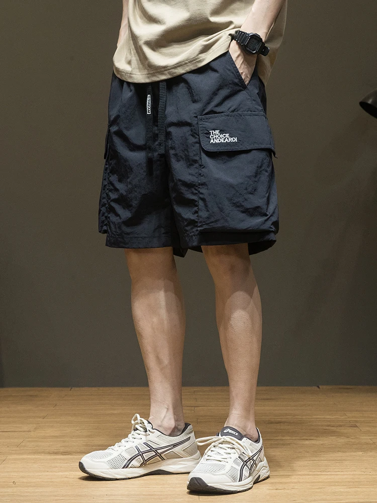 

American Retro Ice Silk Qui Dry Workwear orts Men's Summer Thin Casual Loose Fit Large Size Five-Quarter Pants