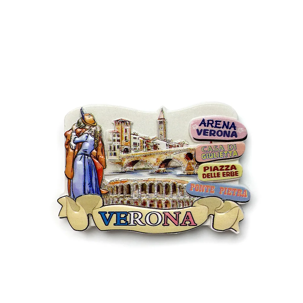 Verona Arena, Casa di Giulietta, Piazza delle Erbe, Ponte Pietra, Resin Fridge Magnet, Souvenir di Verona