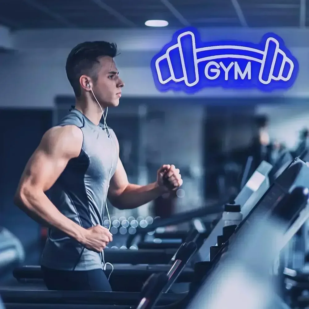 Barbell Gym Neon Sign Blue Dumbbell Shaped Neon Lights Sign for Fitness Club Decor as Gift for Teens Kids Sports Room Home Decor