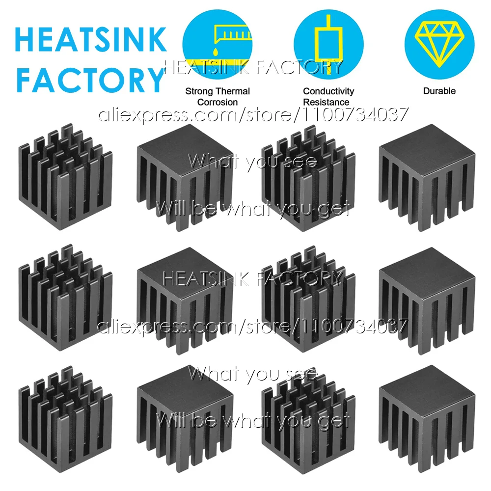 

15x15x15mm Black Aluminum Thermal Conductive Heatsink Cooling Radiator Cooler for MOS GPU IC Chip Electronic