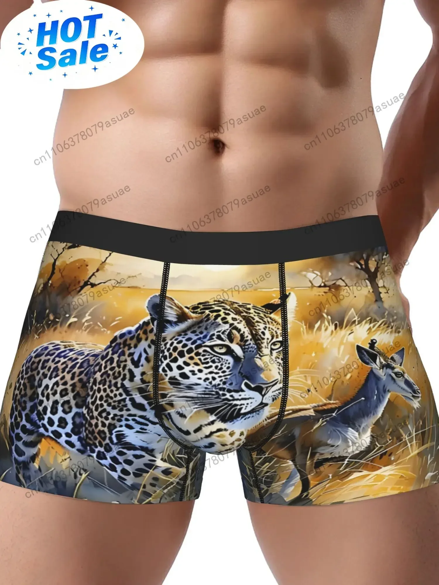 Ropa Interior Masculina con Estampado de Guepardo - Calzoncillos Boxer con Diseño de Animales de la Selva Africana, Tela Transpirable de Elasticidad Media, No Transparente, Negro
